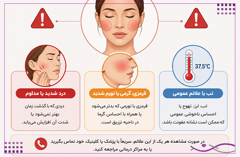 چرا ژل گونه گلوله میشود؟ علت، پیشگیری و راههای رفع آن 3 علائم هشداردهنده بعد از تزریق ژل گونه که نیاز به مراجعه دارد